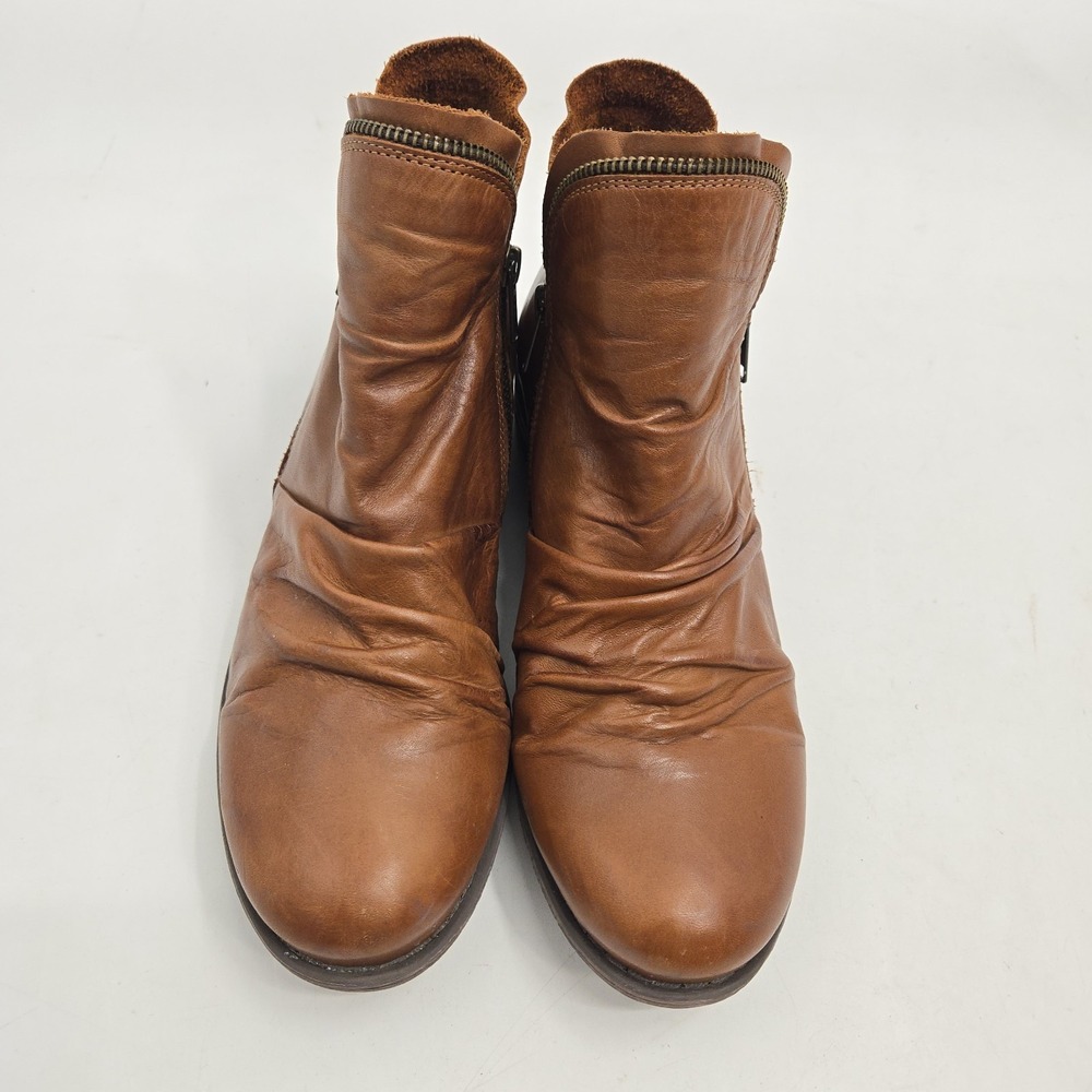 Miz Mooz Luna Ankle Boots Women's Size 10 Brown Leather Rouched Zip Side - Picture 3 of 13